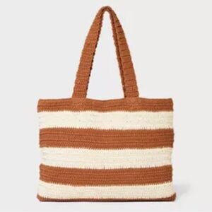 Crochet Tote Handbag Brown/Cream - A New Day Target